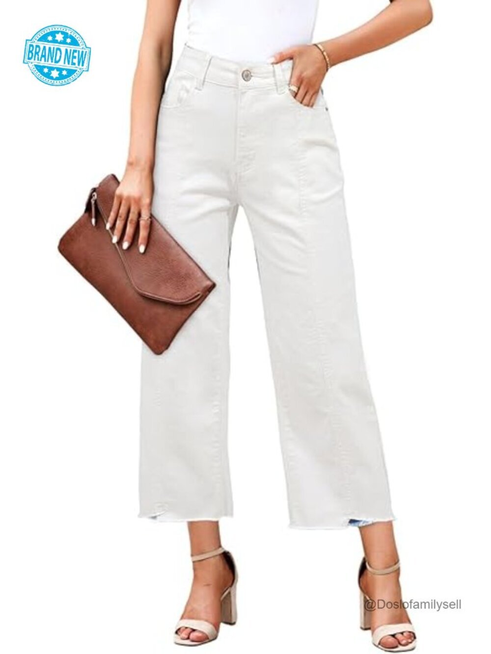 High Waisted Wide Leg Cropped Denim Jeans